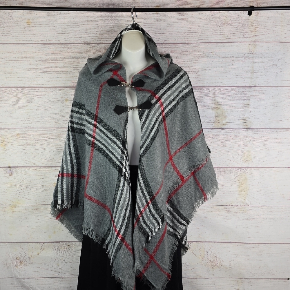 Fraas Plaid Gray Poncho Wrap